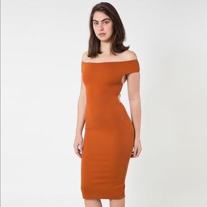 ponte off-shoulder crossback pencil midi dress
